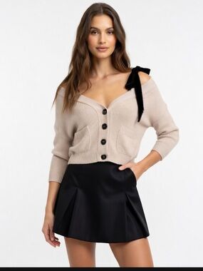 RED Valentino Ballet Cropped Bow Tie Cashmere & Angora Wool Cardigan $376
